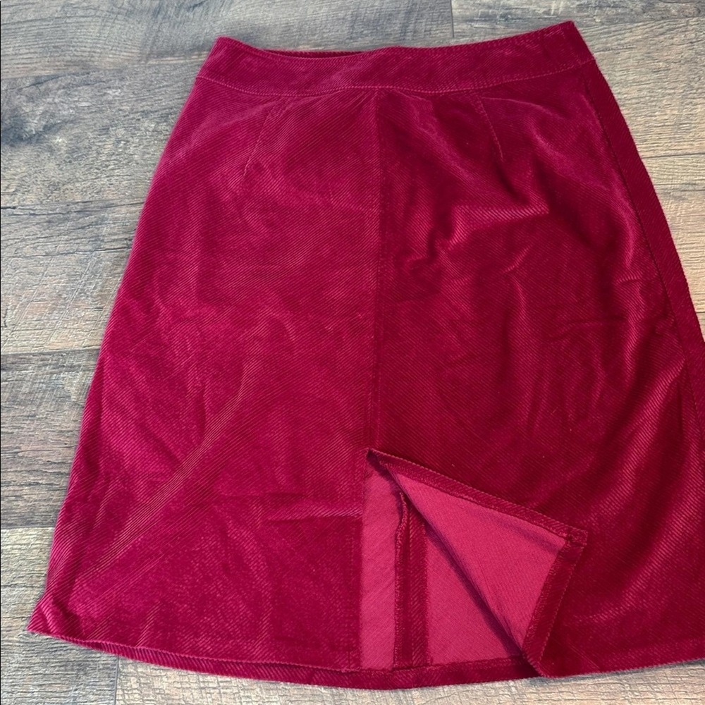 J.Jill Cherry Red A Line Skirt Womens 6 Cotton Front Slit Knee Length Preppy